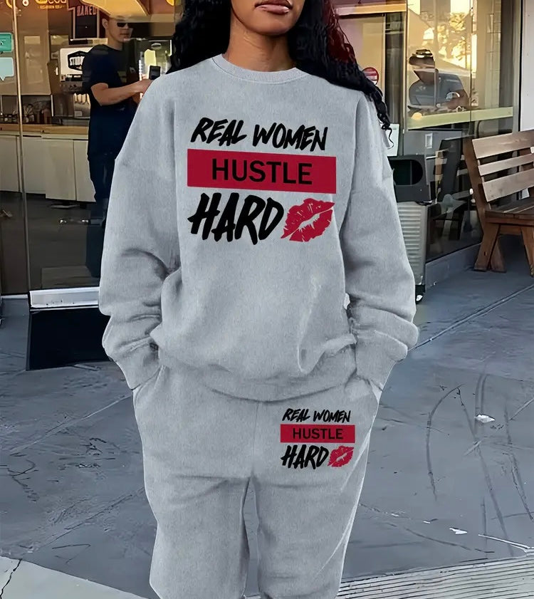 Real woman hustle hard sweat suit